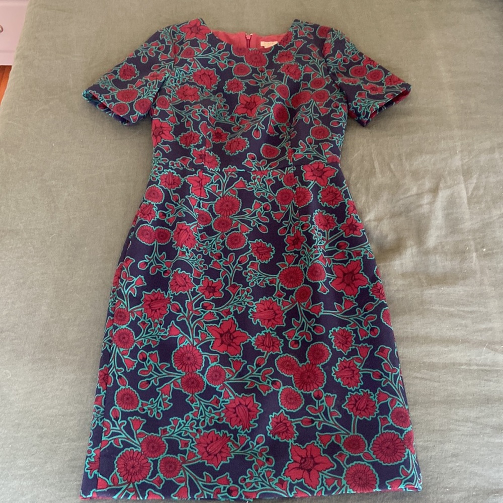 J Crew Navy Maroon Green Dress Business Casual Knee Length Size 2 Small